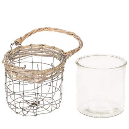Windlicht zum Hängen aus Glas, Metall und Weide Ø14,5cm im 2er-Set | Floristik24.at