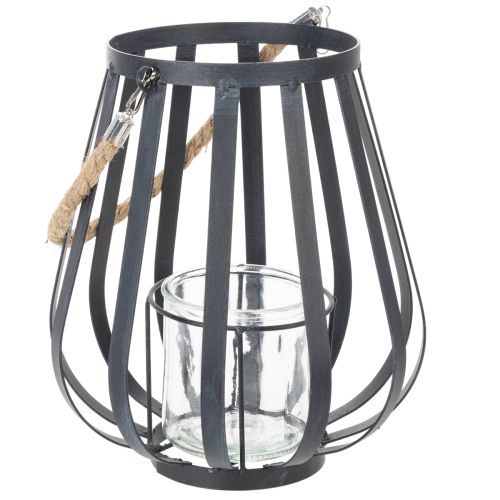 Windlicht Laterne Metall mit Glaseinsatz Anthrazit Ø 23 cm H 27 cm | Floristik24.at