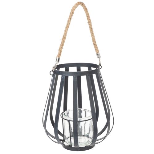 Windlicht Laterne Metall mit Glaseinsatz Anthrazit Ø 23 cm H 27 cm
