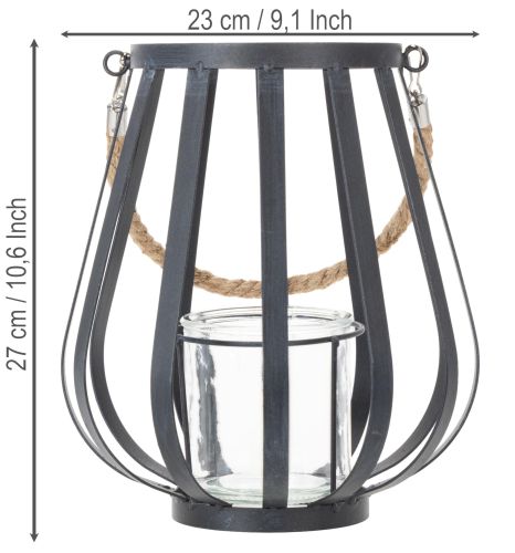 Windlicht Laterne Metall mit Glaseinsatz Anthrazit Ø 23 cm H 27 cm | Floristik24.at