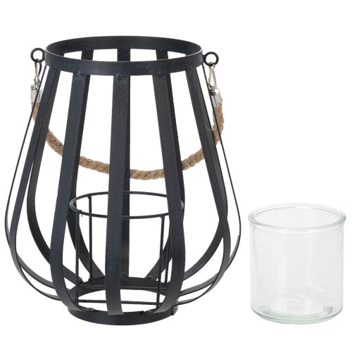 Windlicht Laterne Metall mit Glaseinsatz Anthrazit Ø 23 cm H 27 cm | Floristik24.at
