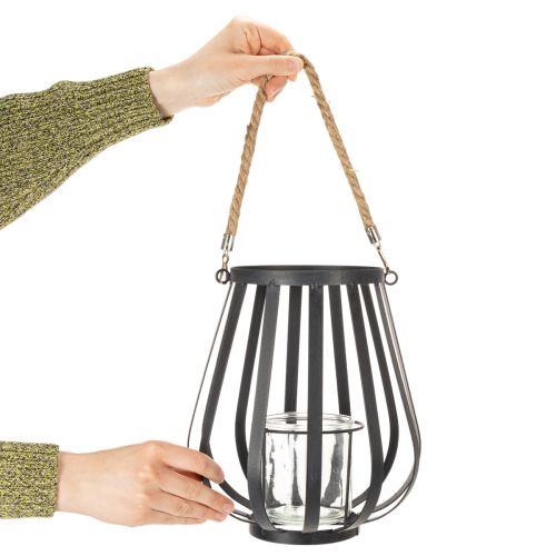 Windlicht Laterne Metall mit Glaseinsatz Anthrazit Ø 23 cm H 27 cm | Floristik24.at