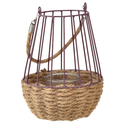 Artikel Windlicht mit Henkel und Glas Lila Natur Ø18cm H22cm