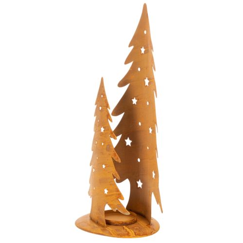 Windlicht aus Metall mit Tannenbaum-Motiv, Edelrost, H46cm B25,5cm, für Weihnachten | Floristik24.at