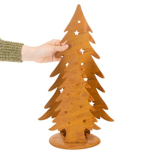 Windlicht aus Metall mit Tannenbaum-Motiv, Edelrost, H46cm B25,5cm, für Weihnachten | Floristik24.at