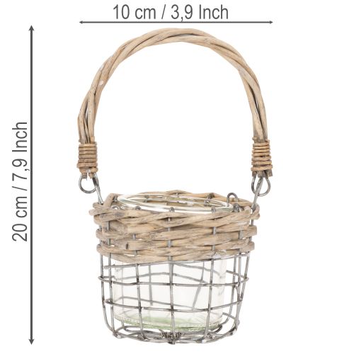 Teelichthalter aus Glas, Metall und Weide, Ø 10,5 cm, 3 Stück | Floristik24.at