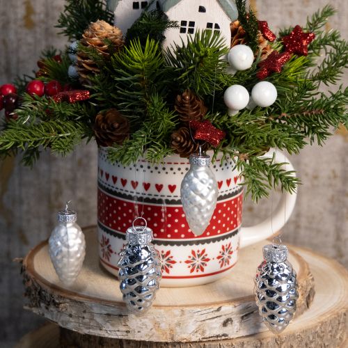Artikel Zapfenmix aus Glas in Silber 14 Dekozapfen für Weihnachtsbaum