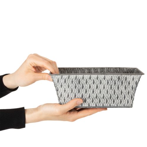 Zinkschale rechteckig mit Rautenmuster 22x12cm Grau für Innen- und Außendekoration | Floristik24.at