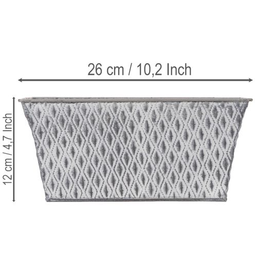Zinkschale rechteckig mit Rautenmuster 26cm x 15,5cm Grau Metall | Floristik24.at