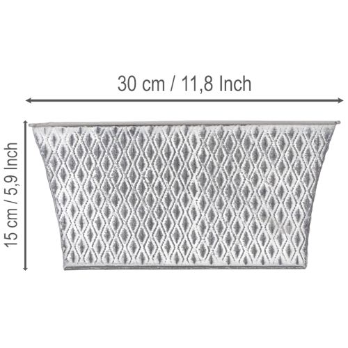 Zinkschale rechteckig mit Rautenmuster grau 30×18×15cm für Innen- und Außendekoration | Floristik24.at