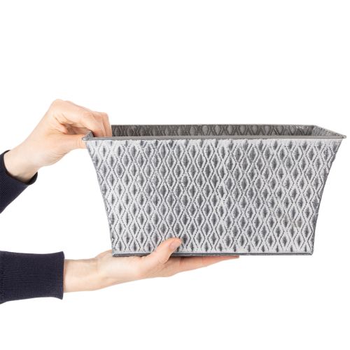 Zinkschale rechteckig mit Rautenmuster grau 30×18×15cm für Innen- und Außendekoration | Floristik24.at