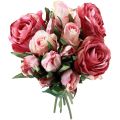 Floristik24 Kunstrosen Rosa Pink Künstliche Rosen Deko Strauß 29cm 12St