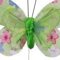 Floristik24 Deko Schmetterlinge am Draht Gelb Grün Blumen 6×9cm 12St