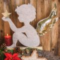 Floristik24 Aufsteller Weihnachtsengel auf Birkenstamm Filz Creme, Gold H46cm