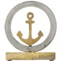 Floristik24 Maritime Deko, Holz-Anker im Ring, Skulptur, nautische Sommerdeko Silbern, Naturfarben H19,5cm