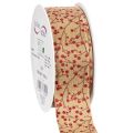 Floristik24 Dekoband Stoff Zweige mit roten Glitterbeeren 40mm 15m Beige