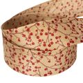 Dekoband Stoff Zweige mit roten Glitterbeeren 40mm 15m Beige | Floristik24.at