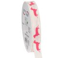 Floristik24 Dekoband mit Dackelmotiv aus Polyester 15mm Weiß Rosa 18m