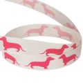 Dekoband mit Dackelmotiv aus Polyester 15mm Weiß Rosa 18m | Floristik24.at