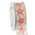 Floristik24 Dekoband Baumwolle mit roten Sternen 40mm 15m für Weihnachten