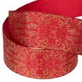 Geschenkband aus Polyester mit Drahtkanten 40 mm 15 m Dunkelrot mit goldenen Mustern | Floristik24.at