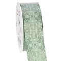 Floristik24 Geschenkband aus Polyester mit Drahtkante 40mm 15m Salbeigrün/dunkelgrünes Muster