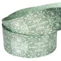 Geschenkband aus Polyester mit Drahtkante 40mm 15m Salbeigrün/dunkelgrünes Muster | Floristik24.at