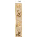 Dekoband aus Polyester mit Hirschmotiv 15mm x 15m in Braun und Gold für Innen | Floristik24.at