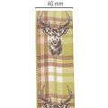 Dekoband Stoff Hirschmotiv Karomuster Grün Braun Beige 40mm 15m | Floristik24.at