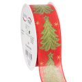 Floristik24 Geschenkband Stoff Tannenbaum Sterne 40mm 15m Rot Grün Gold