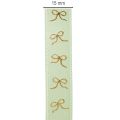 Dekoband aus Polyester mintgrün mit goldenen Schleifen 15mm 18m | Floristik24.at