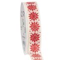 Floristik24 Dekoband Schneeflocken Baumwollmix 25mm 20m Weiß Rot Geschenkdekoration