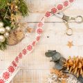 Dekoband Schneeflocken Baumwollmix 25mm 20m Weiß Rot Geschenkdekoration | Floristik24.at