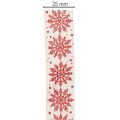 Dekoband Schneeflocken Baumwollmix 25mm 20m Weiß Rot Geschenkdekoration | Floristik24.at