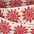 Dekoband Schneeflocken Baumwollmix 25mm 20m Weiß Rot Geschenkdekoration | Floristik24.at