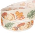 Dekoband mit Pilzen, Herbstlaub und Tannenzweigen 25mm x 18m beige | Floristik24.at