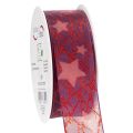 Floristik24 Organzaband mit Sternenmuster lila-rot 40mm x 15m für Weihnachtsdeko