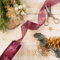 Organzaband mit Sternenmuster lila-rot 40mm x 15m für Weihnachtsdeko | Floristik24.at
