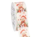Floristik24 Geschenkband Stoff 40mm Bär Weihnachtsmütze Geschenke Creme Rot Grün 15m