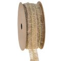 Floristik24 Juteband Dekoband mit goldenen Perlen 17mm x 10m Natur