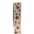 Floristik24 Geschenkband Schleifenband mit Sternen Weiß Rot 25mm 15m