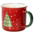 Keramiktasse 9 cm Rot mit Tannenbaum-Motiv | Floristik24.at