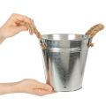 Blecheimer aus Metall mit Seilgriffen Ø18cm Silber für Innen- und Außendekoration | Floristik24.at