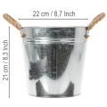 Blecheimer mit Seilgriffen aus Metall glänzend Ø22cm für Indoor- und Outdoordekoration | Floristik24.at