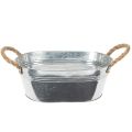 Floristik24 Blechschale oval aus Metall 30x17x10cm Silber mit Flachsgriffen