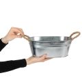 Blechschale oval aus Metall 30x17x10cm Silber mit Flachsgriffen | Floristik24.at