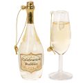 Sektflasche und Sektglas Anhänger-Set aus Glas 14cm goldfarben | Floristik24.at