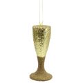 Floristik24 Aufhänger Champagnerglas Hellgold-Glitter 15cm Silvester und Weihnachten