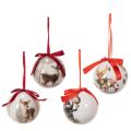 Floristik24 Weihnachtskugeln aus Kunststoff mit Hirschmotiv und roten Bändern, 7 cm, Set mit 4 Stück