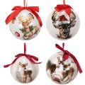 Weihnachtskugeln aus Kunststoff mit Hirschmotiv und roten Bändern, 7 cm, Set mit 4 Stück | Floristik24.at